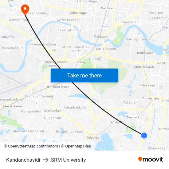 Kandanchavidi to SRM University map