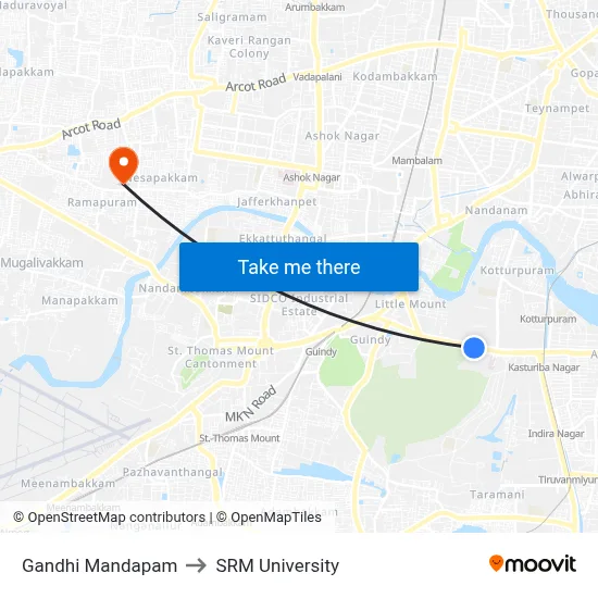 Gandhi Mandapam to SRM University map