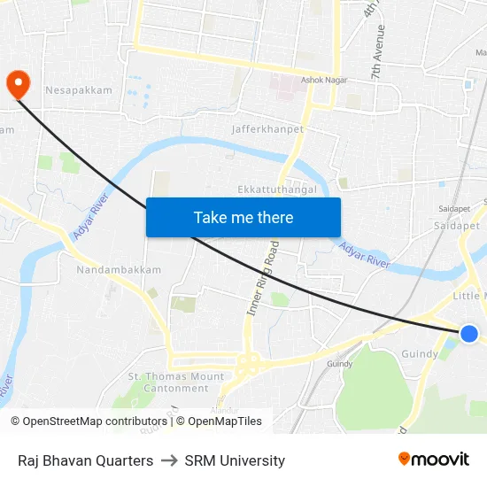 Raj Bhavan Quarters to SRM University map