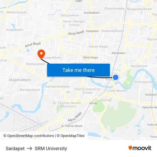 Saidapet to SRM University map