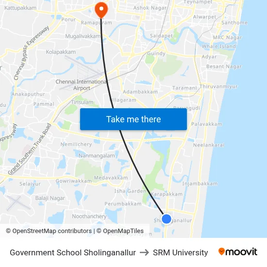Government School Sholinganallur to SRM University map