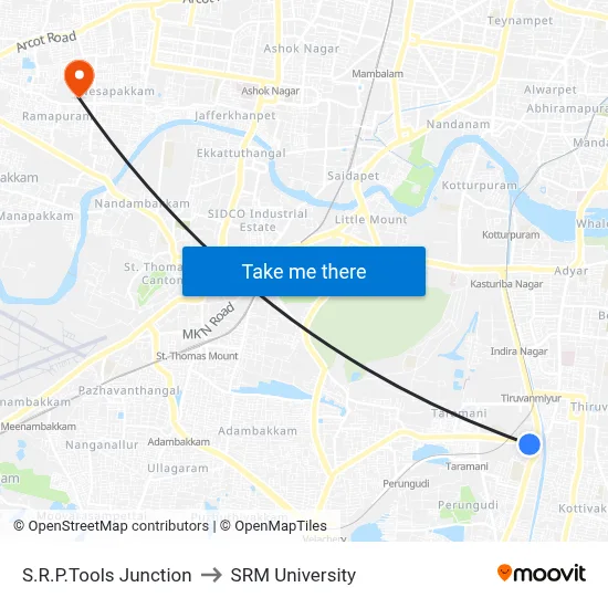 S.R.P.Tools Junction to SRM University map