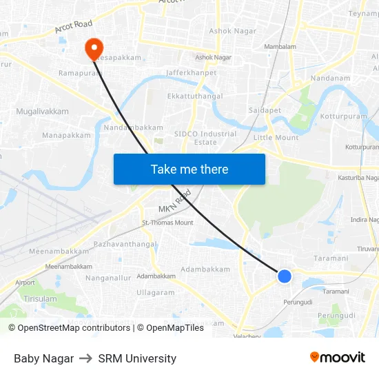 Baby Nagar to SRM University map
