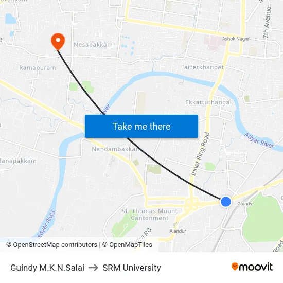 Guindy M.K.N.Salai to SRM University map