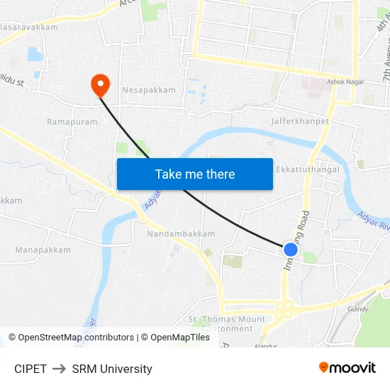 CIPET to SRM University map