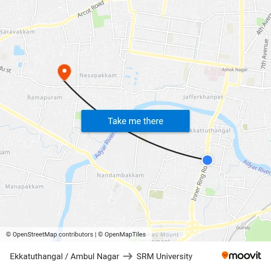 Ekkatuthangal / Ambul Nagar to SRM University map