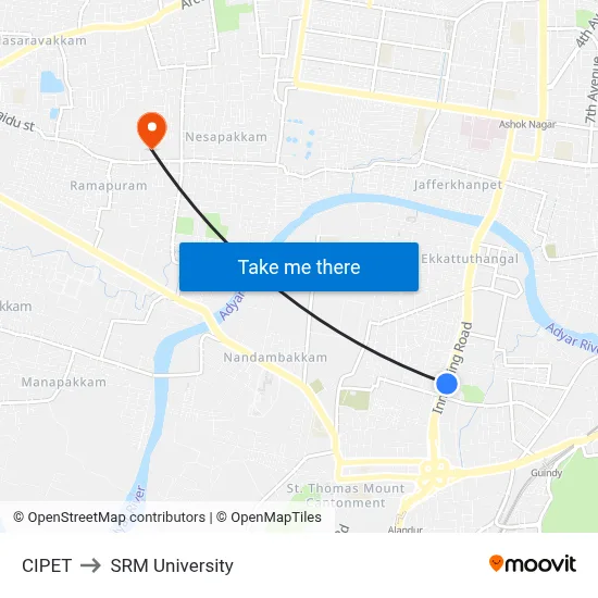 CIPET to SRM University map