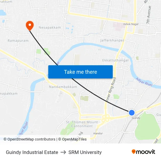 Guindy Industrial Estate to SRM University map