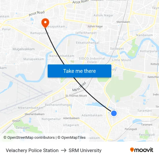 Velachery Police Station to SRM University map