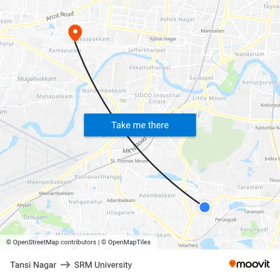 Tansi Nagar to SRM University map