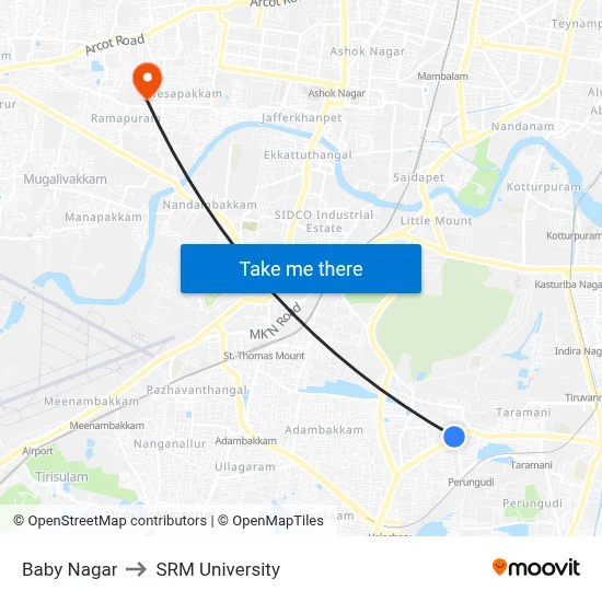 Baby Nagar to SRM University map