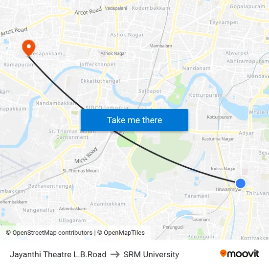 Jayanthi Theatre L.B.Road to SRM University map