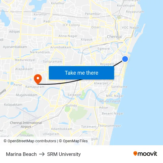 Marina Beach to SRM University map