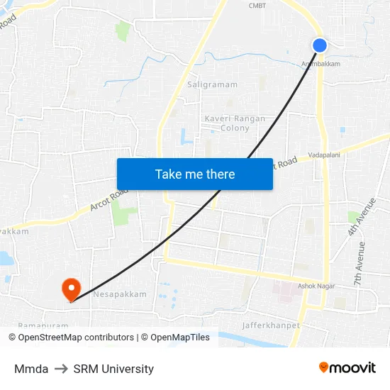 Mmda to SRM University map