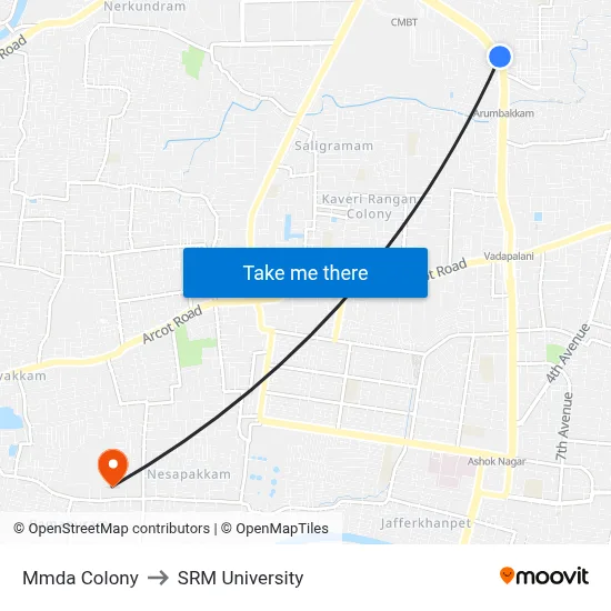 Mmda Colony to SRM University map