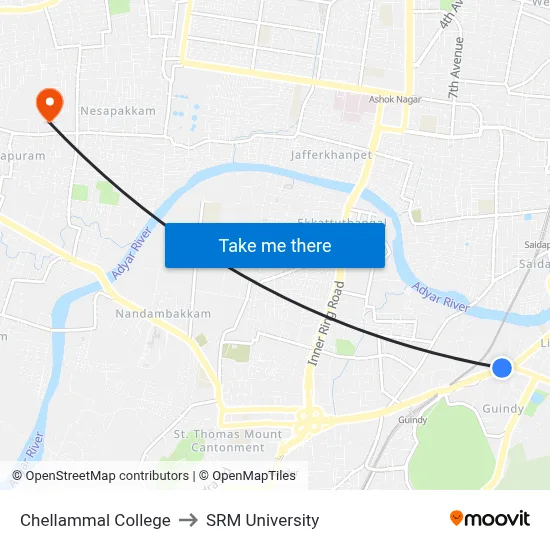 Chellammal College to SRM University map