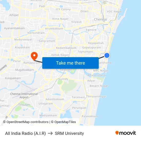 All India Radio (A.I.R) to SRM University map
