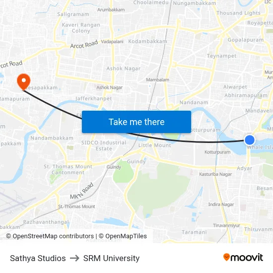 Sathya Studios to SRM University map