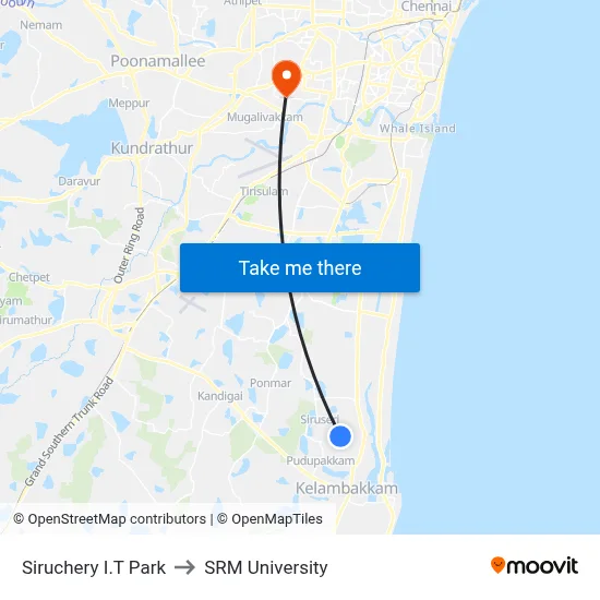 Siruchery I.T Park to SRM University map