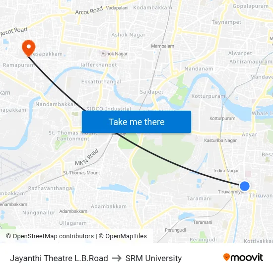 Jayanthi Theatre L.B.Road to SRM University map