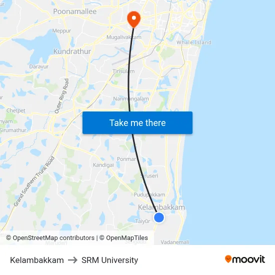 Kelambakkam to SRM University map