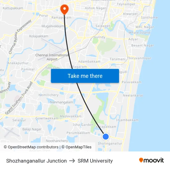 Shozhanganallur Junction to SRM University map