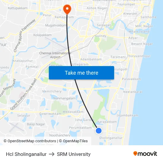 Hcl Sholinganallur to SRM University map