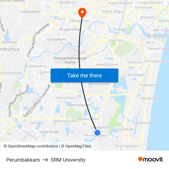 Perumbakkam to SRM University map
