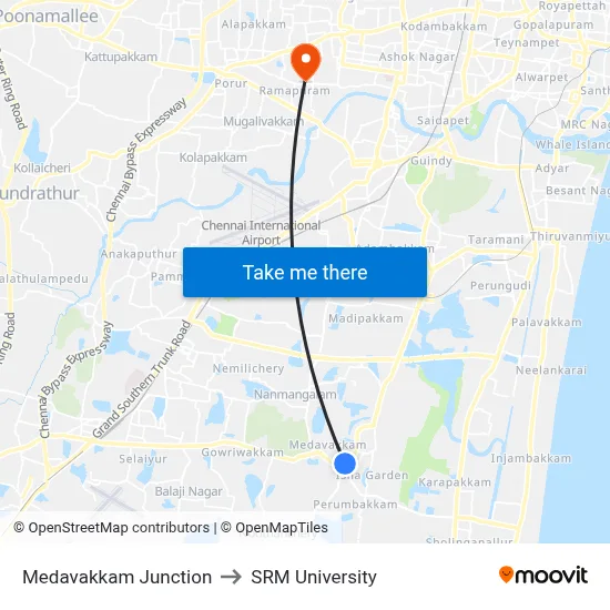 Medavakkam Junction to SRM University map