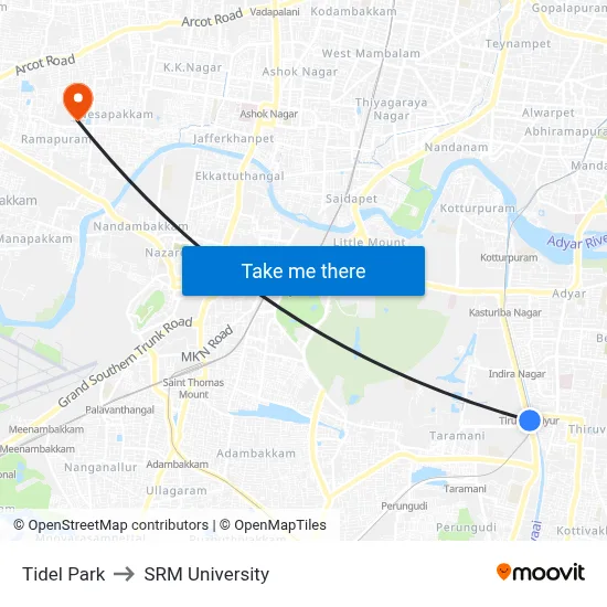 Tidel Park to SRM University map