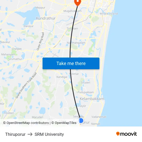 Thiruporur to SRM University map