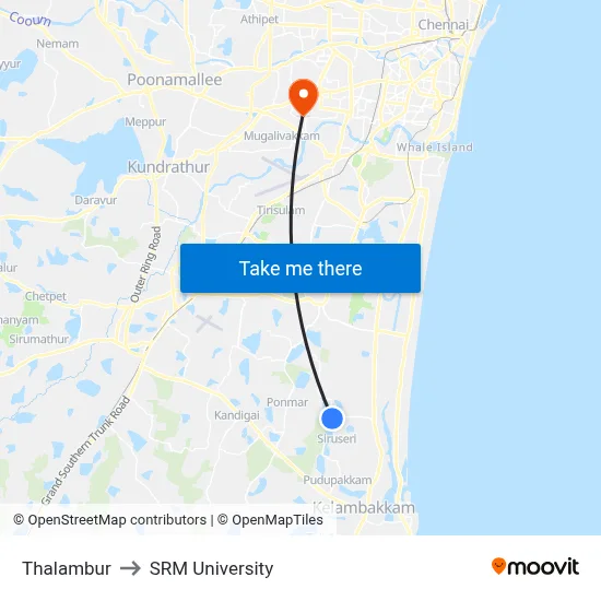 Thalambur to SRM University map