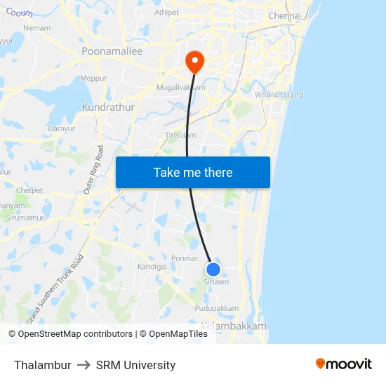 Thalambur to SRM University map