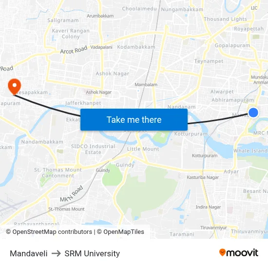 Mandaveli to SRM University map