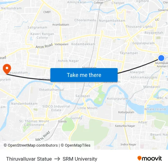 Thiruvalluvar Statue to SRM University map