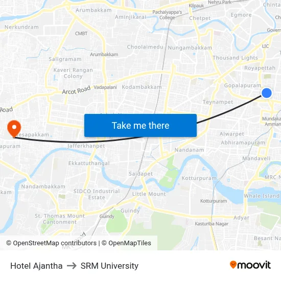Hotel Ajantha to SRM University map
