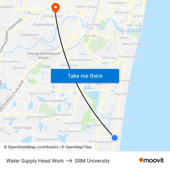 Water Supply Head Work to SRM University map