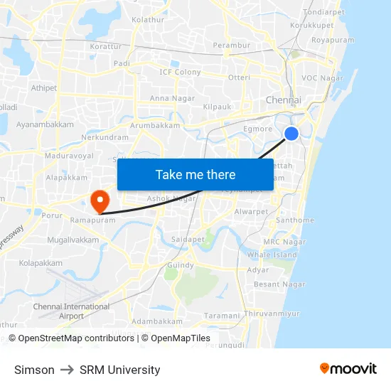 Simson to SRM University map