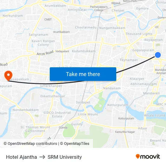 Hotel Ajantha to SRM University map