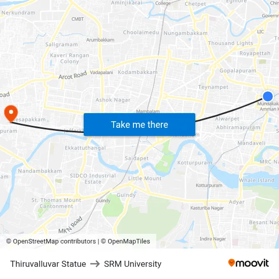 Thiruvalluvar Statue to SRM University map