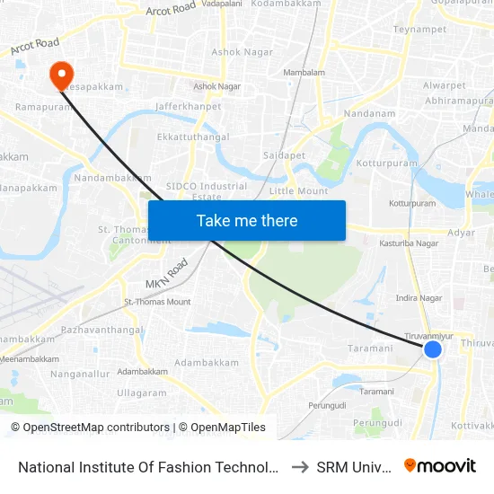 National Institute Of Fashion Technology ( N.I.F.T.) to SRM University map