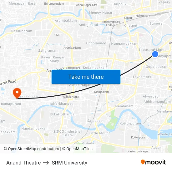 Anand Theatre to SRM University map