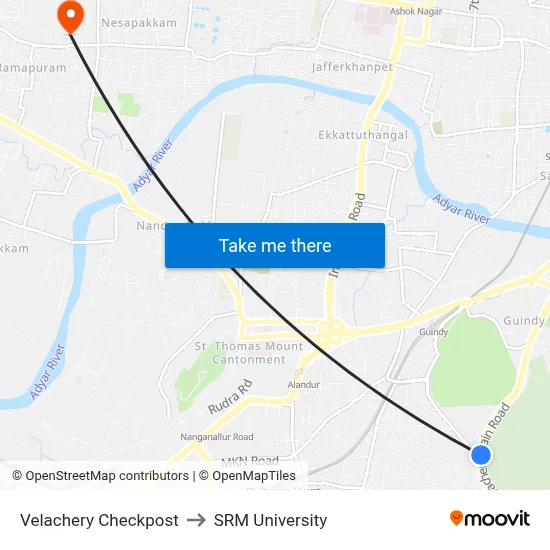 Velachery Checkpost to SRM University map