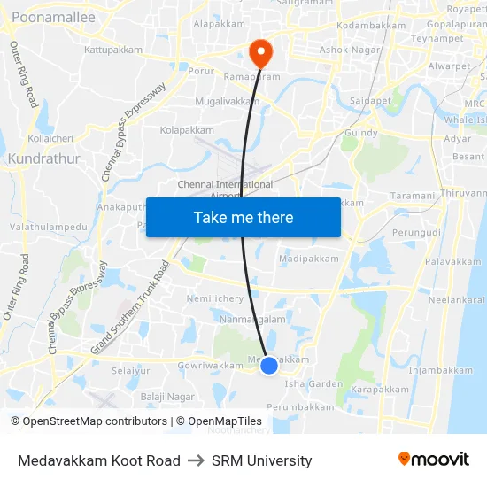 Medavakkam Koot Road to SRM University map