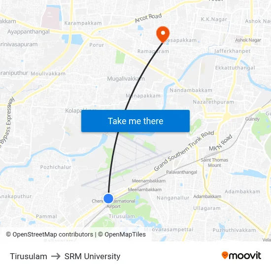 Tirusulam to SRM University map