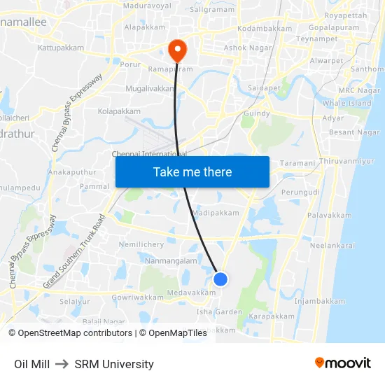 Oil Mill to SRM University map