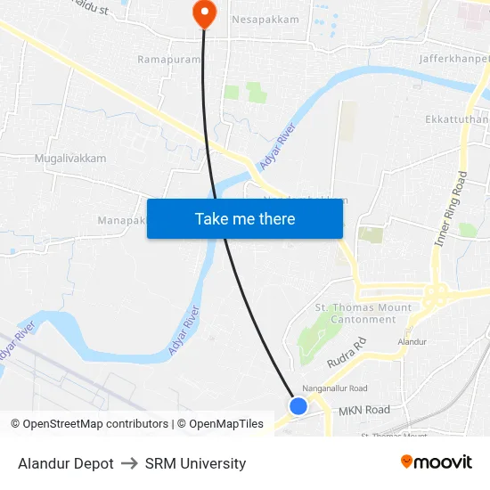 Alandur Depot to SRM University map