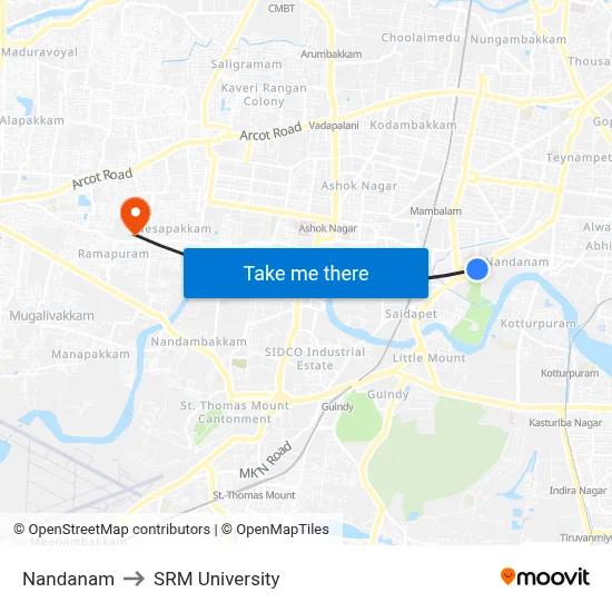 Nandanam to SRM University map