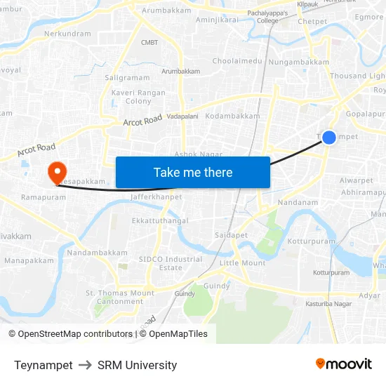 Teynampet to SRM University map