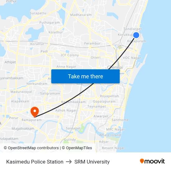 Kasimedu Police Station to SRM University map